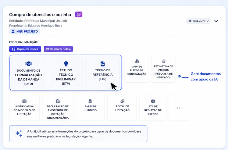 Geração assistida de DFD, ETP e TR na UniLicit com apoio da Inteligência Artificial